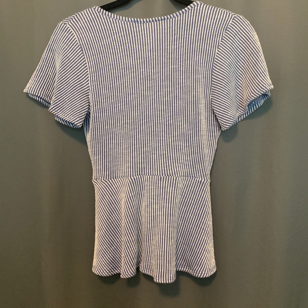 Blue and White Striped Peplum Top